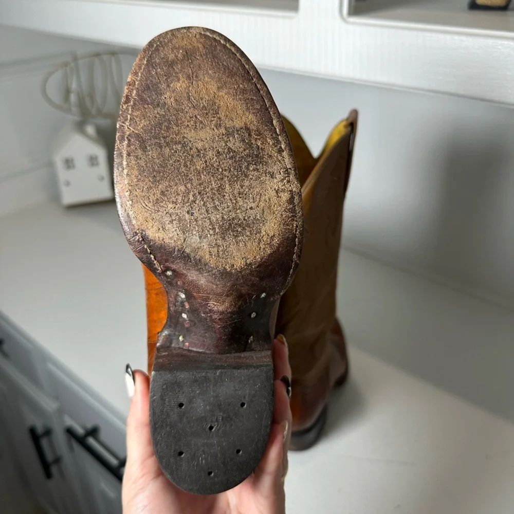 Vintage Renegade Cowboy Boots Youth Girls Size 4 Eel Skin Foot Brown Western - Picture 9 of 11